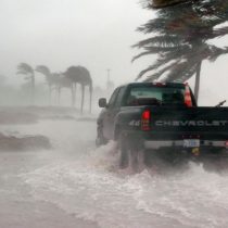 Black truck in middle of the storm